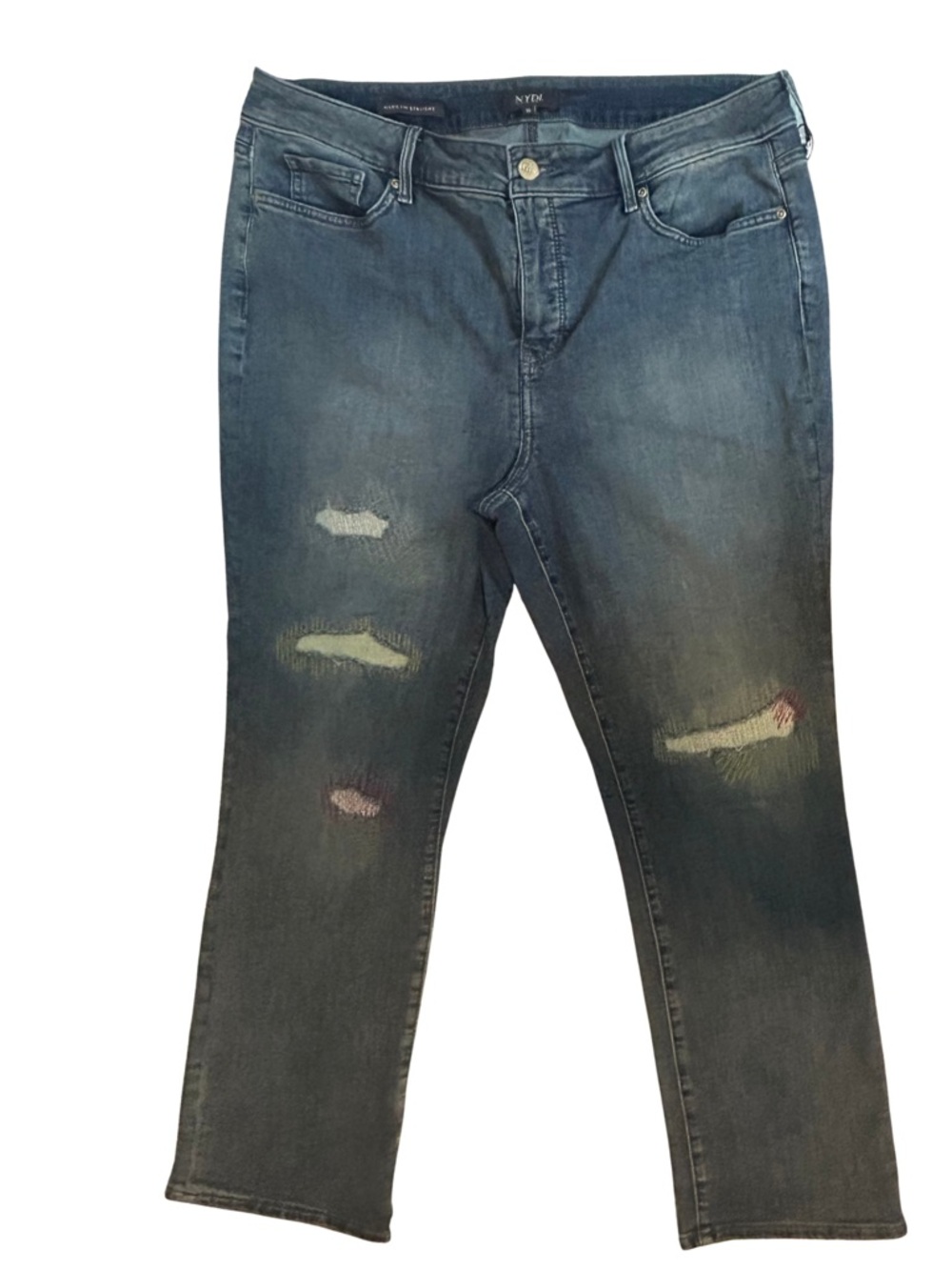 NYDJ Ankle Crop Straight Jeans with Distressed Rips